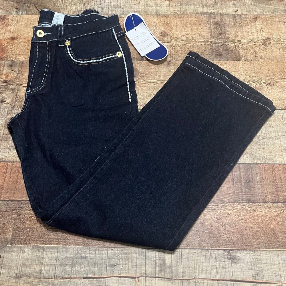 DG2 Diane Gilman NEW Dark Wash White Stitch Stretch Straight Leg Jeans Sz 10 P